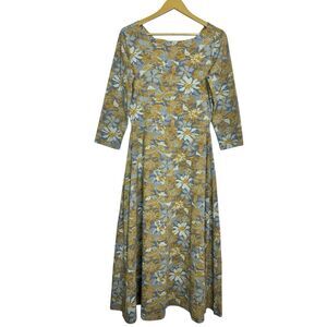 Pact Organic Cotton Floral Midi Dress Large Stretch Fit Flare Pockets Twist Back